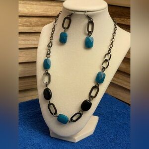 Blue and Black Beaded Chain Necklace